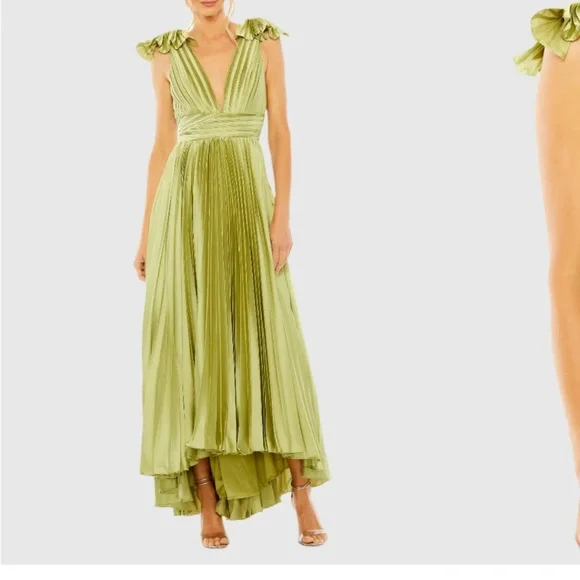 green emerald velvet dress Mac Duggal Women's Sleeveless Hand Beaded Floral Midi Dress - Green - Size 6